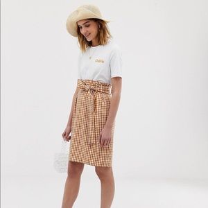 Pieces Paperbag Waist Check mini skirt
